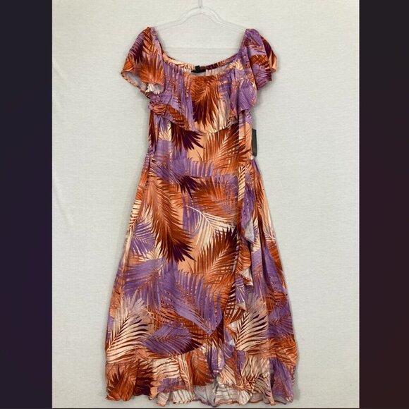 New Bold Elements Purple Red Tropical Ultra Soft Flowy Midi Dress XL Resort - Picture 2 of 12